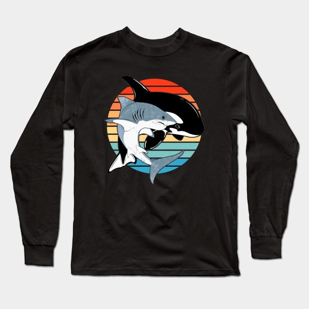 Great white shark and orca Long Sleeve T-Shirt by NicGrayTees